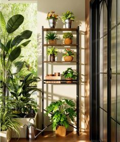 4-Tier Over-the-Toilet Storage Rack with One-Piece Wooden Shelves & Open Net Basket, Bathroom Organizer with Adjustable Feet & Anti-Tip Kit