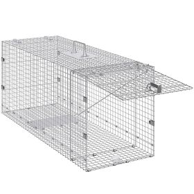 Humane Live Animal Trap, Dimensions 50" x 20" x 26", Crafted from Galvanized Iron, Collapsible Design with Carrying Handle for Capturing Stray Do
