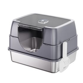 Fully Enclosed Stainless Steel Cat Litter Box White - 2025 Top Pick, Odor Lock, No Litter Scatter, Easy Clean (Color: Gray)